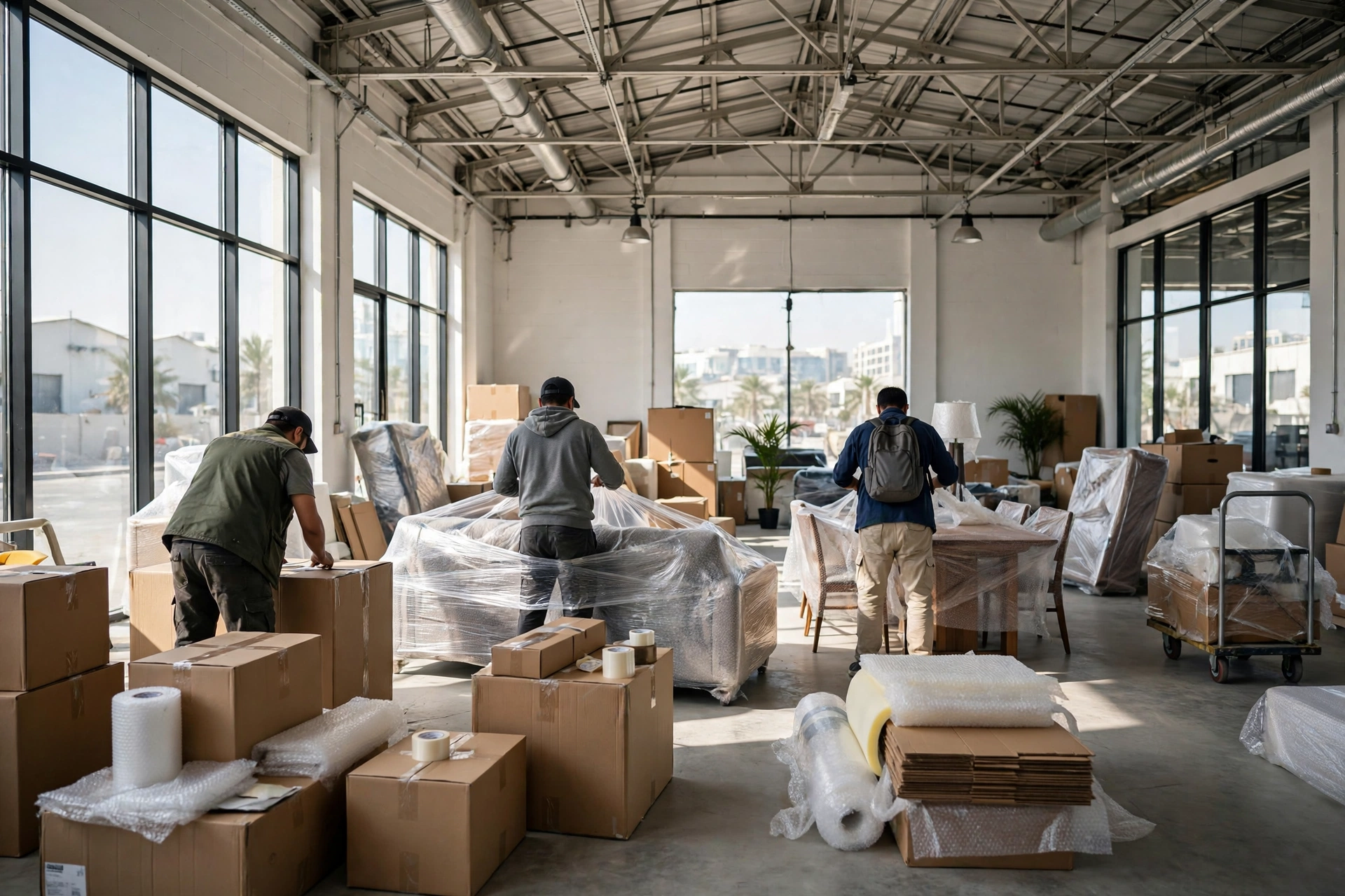 Movers packing an office in Al Quoz, Dubai