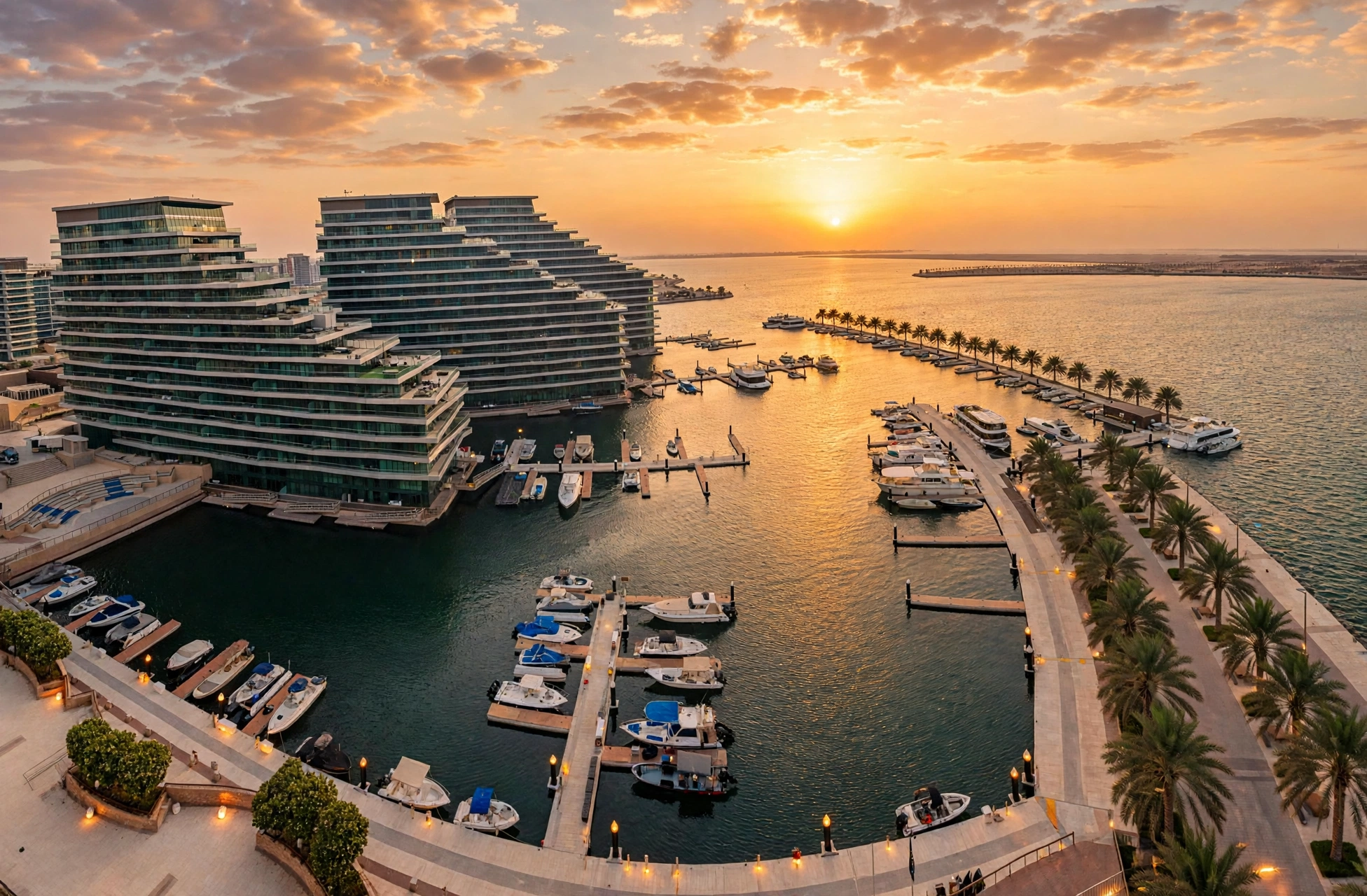 Movers with a truck at waterfront towers at Al Raha Beach, Abu Dhabi