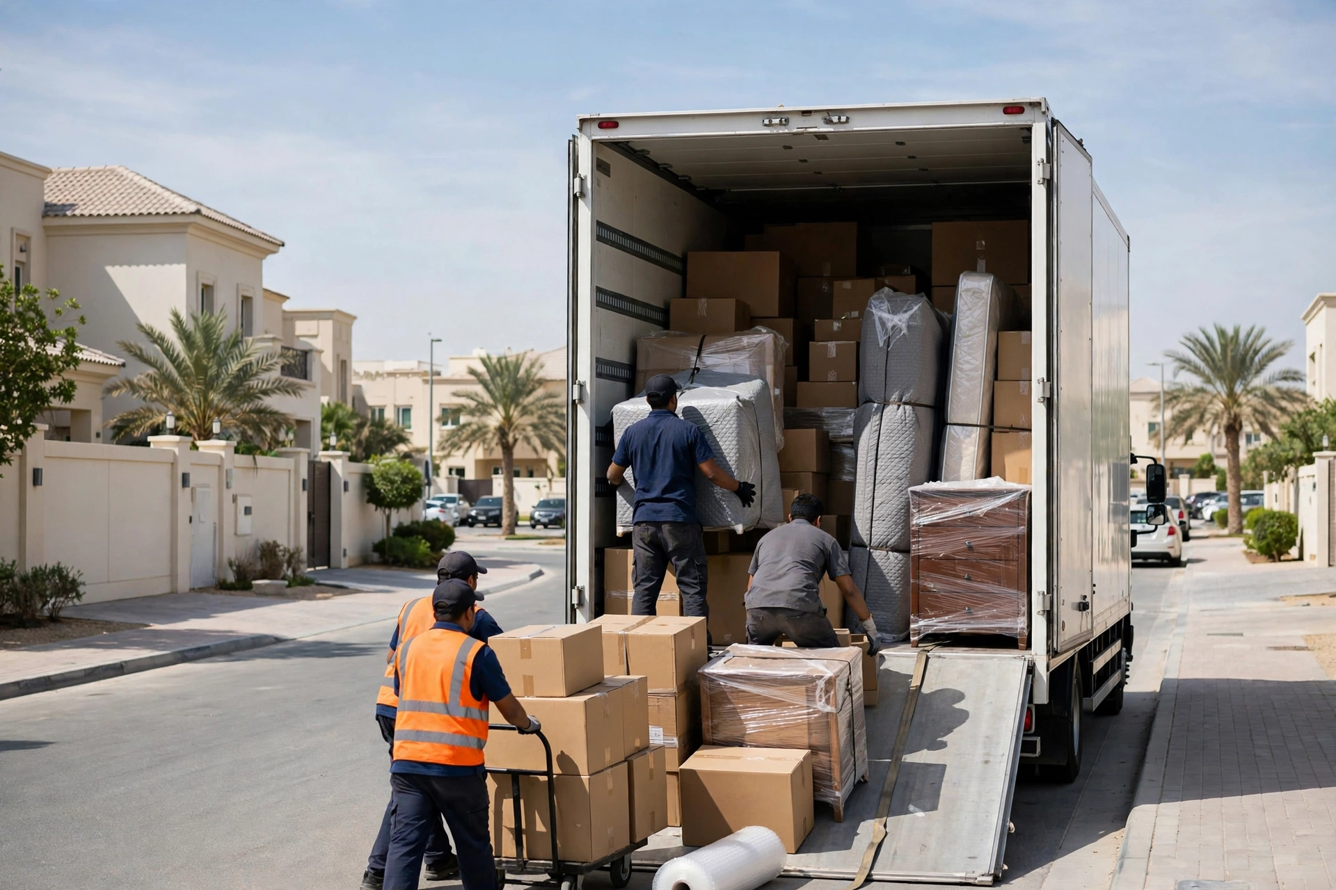 Packed and labelled boxes in a living room in Al Rawda, Ajman