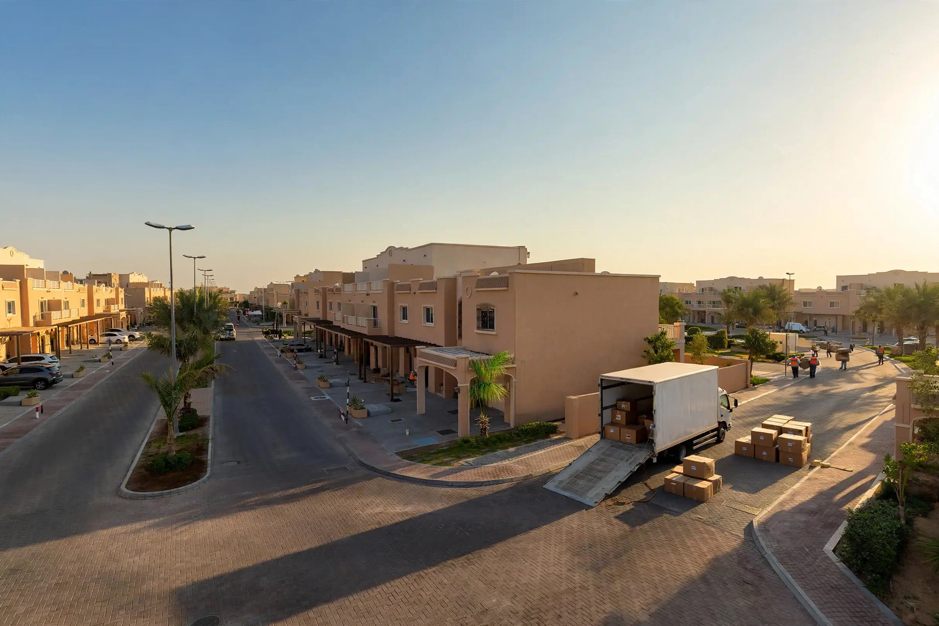 Movers loading a truck outside a villa in Al Reef, Abu Dhabi