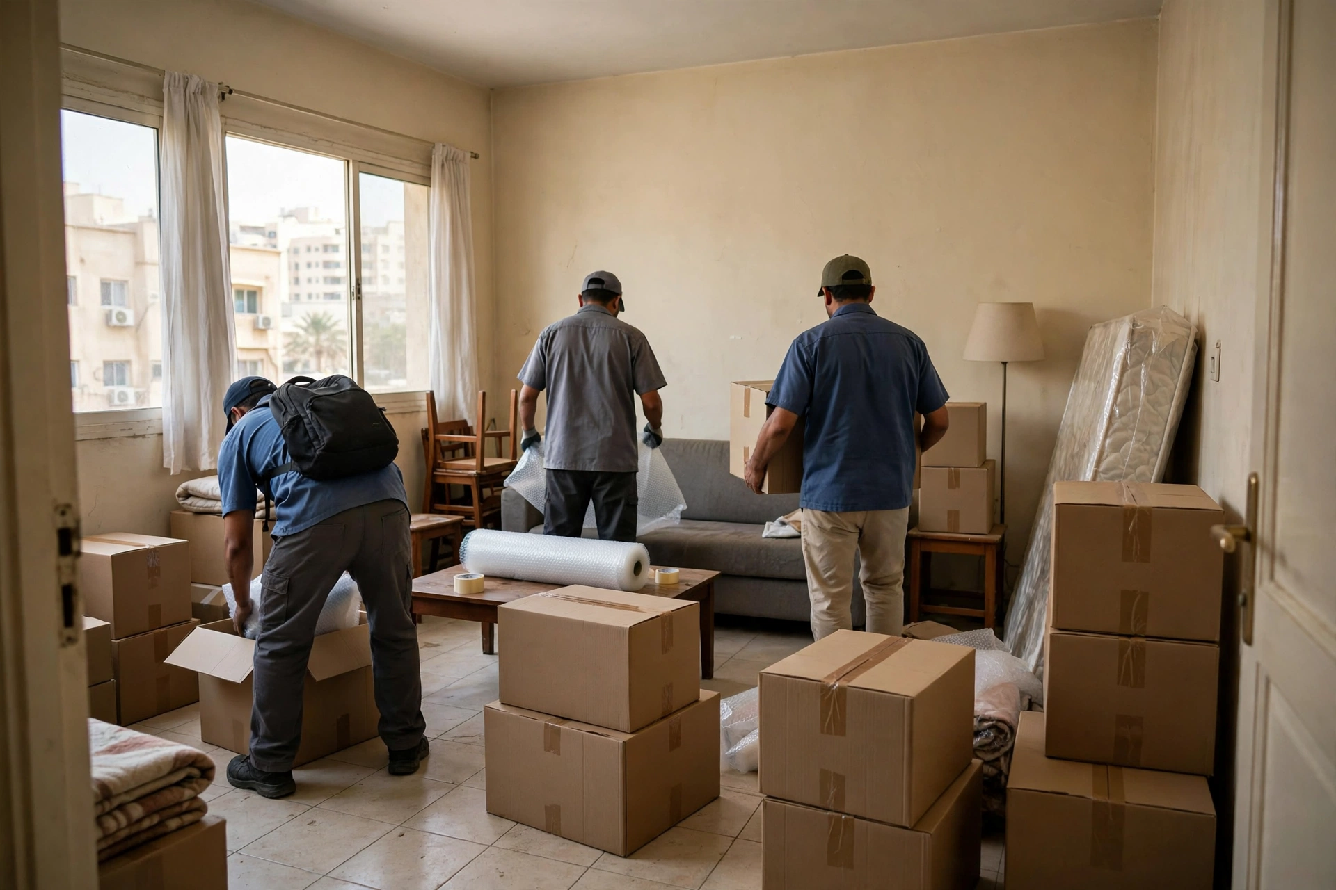 Movers packing a home in Al Satwa, Dubai