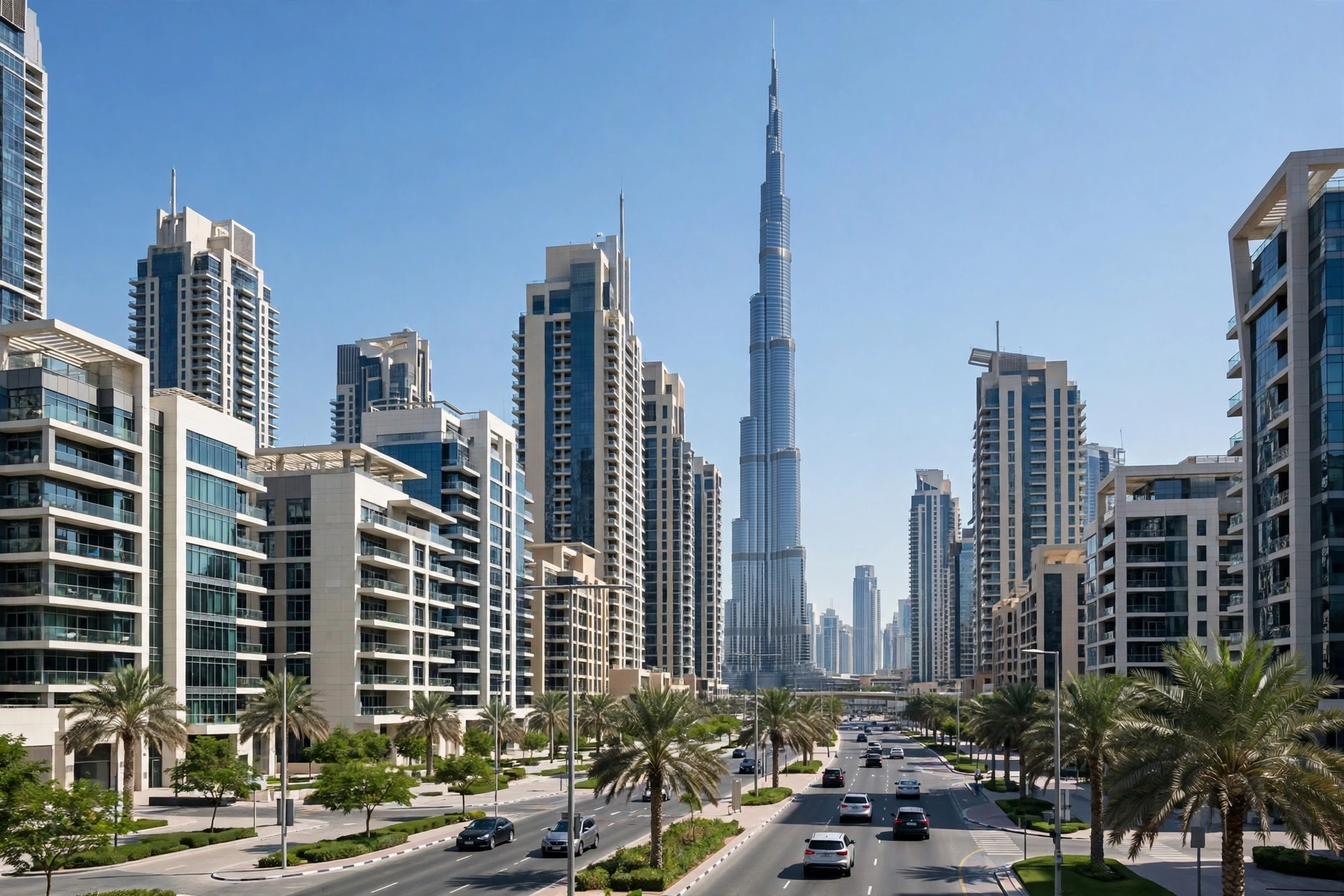 Movers loading a truck outside a Downtown Dubai tower