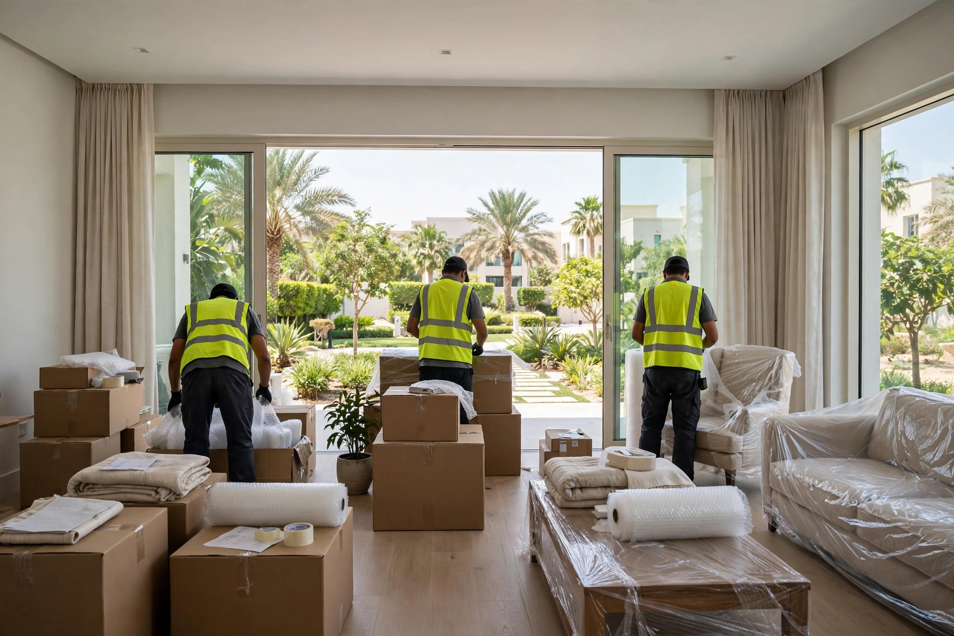 Movers packing a family villa in Mirdif, Dubai
