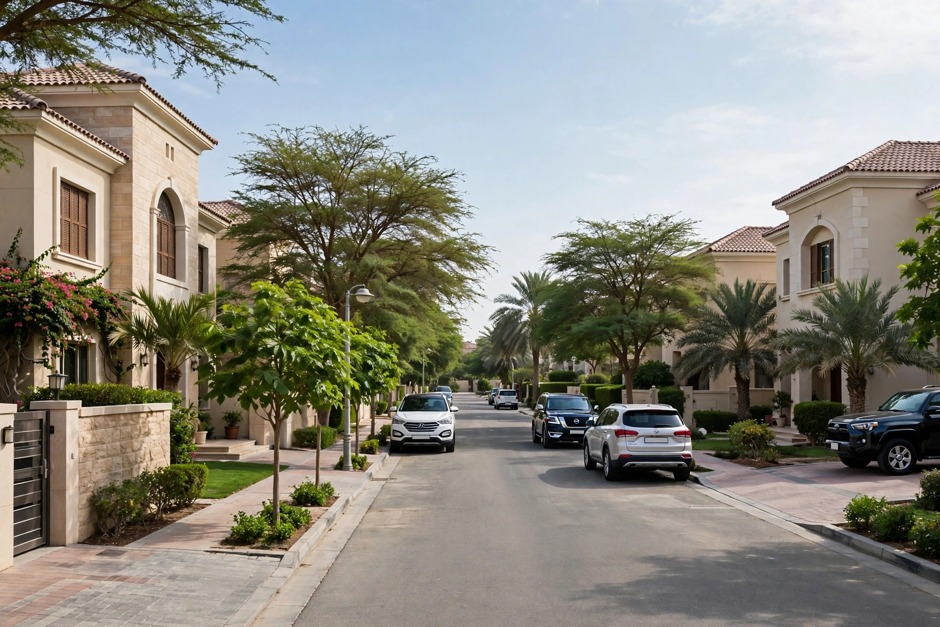 Moving truck on a villa street in Mirdif, Dubai