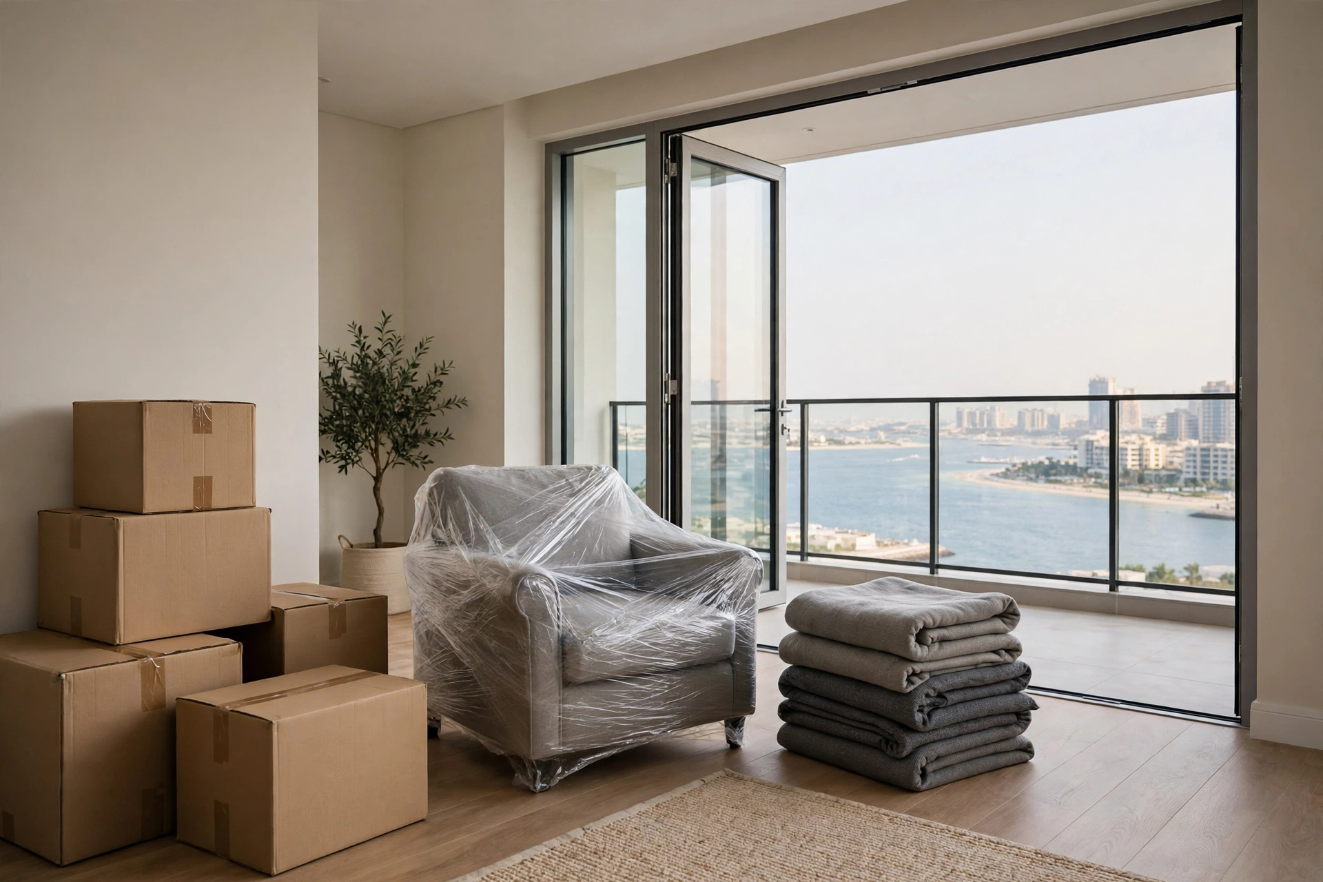 Packed and labelled boxes in a sea-facing Corniche Road apartment
