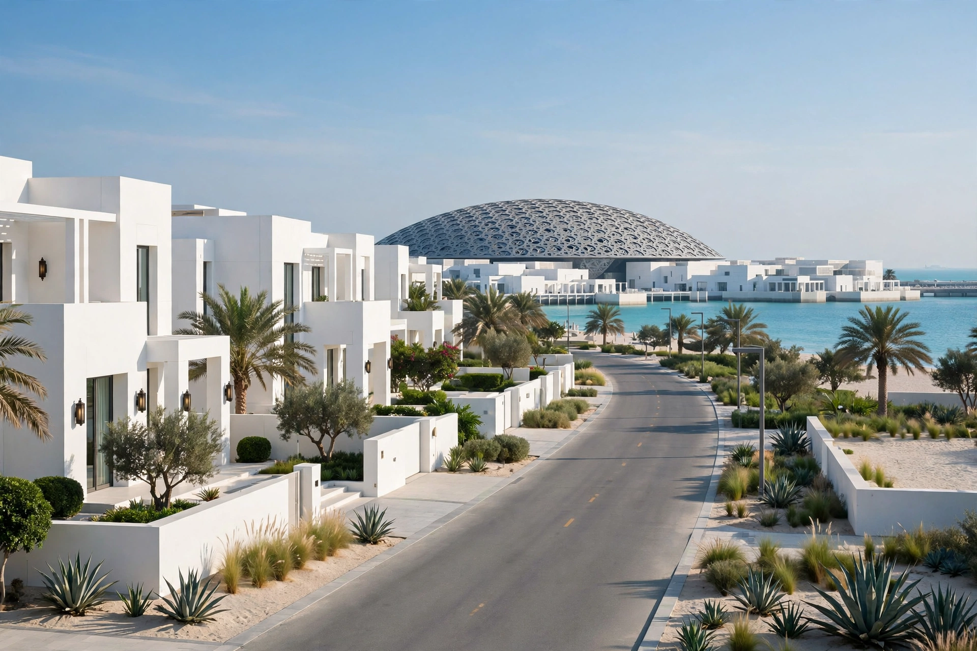 Movers with a truck outside a beach villa on Saadiyat Island, Abu Dhabi