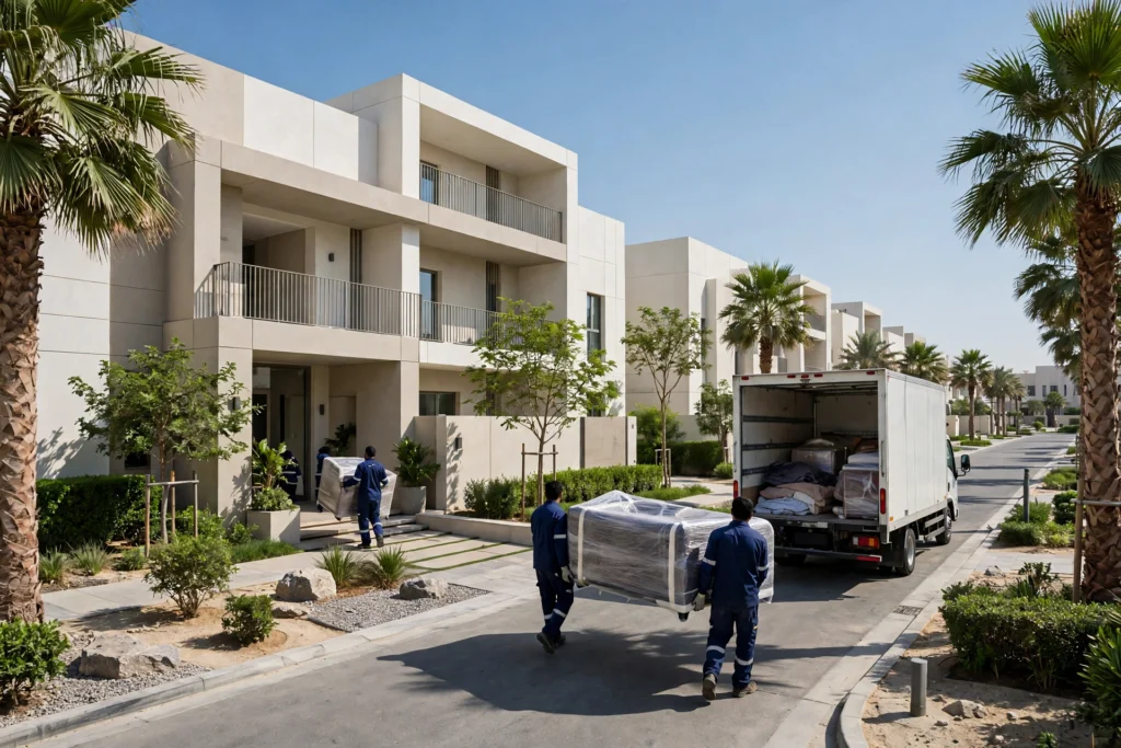 AH Movers Dubai movers at a residential building in JVC Dubai